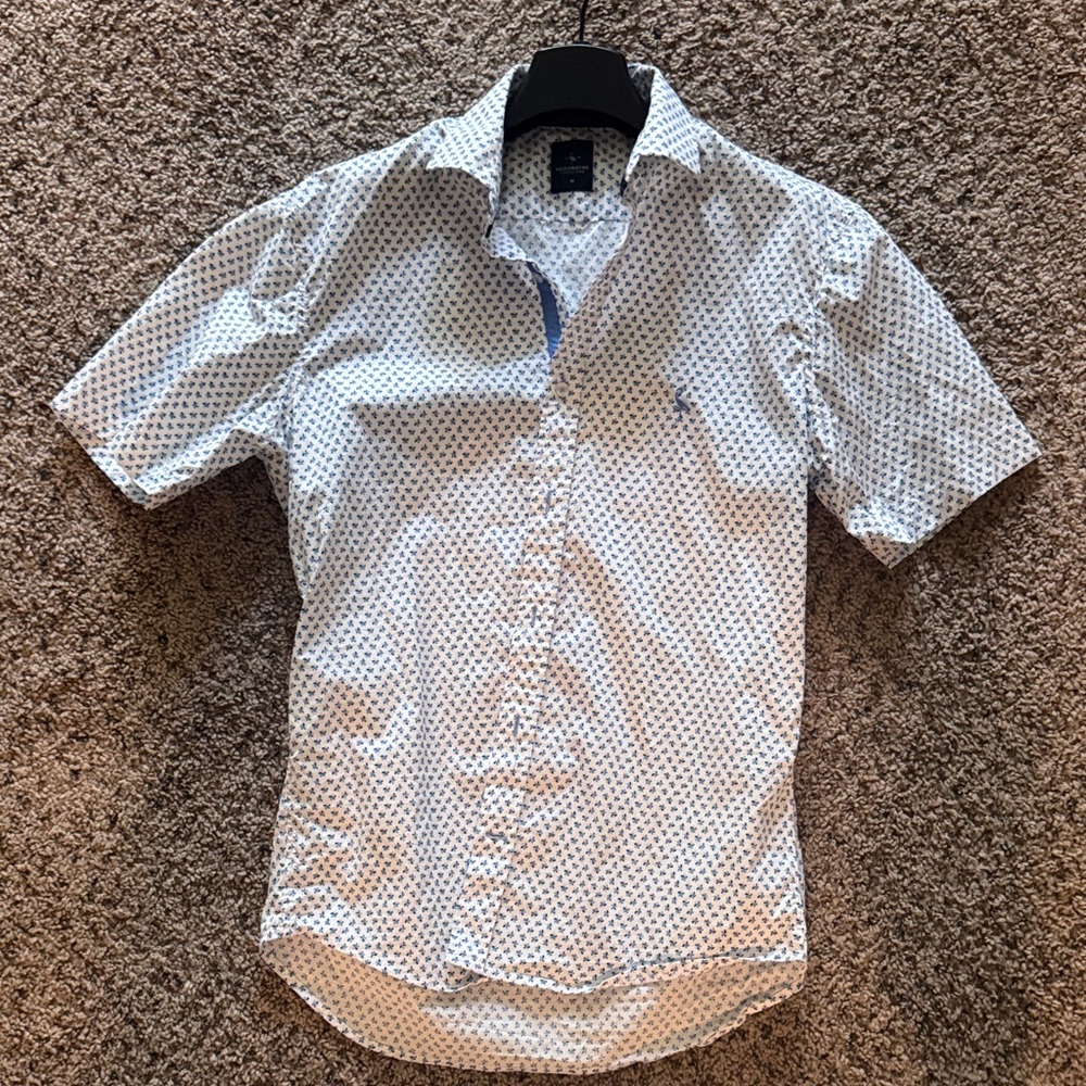 Taylor Bird medium Men's White Patterned Short Sleeve Shirt